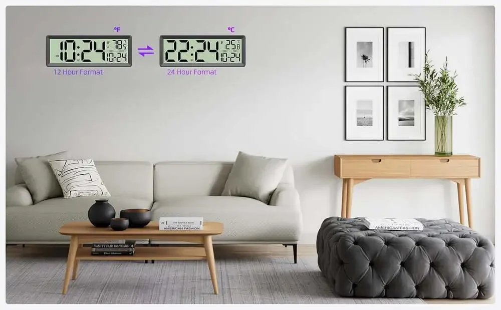 Digital Wall Clock 14 Inch Large Display Temperature Date DST Battery Operated